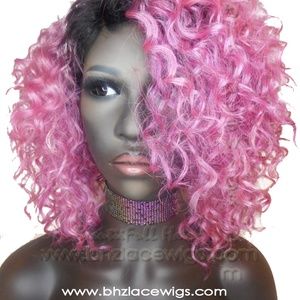Konie pink wig curly lace PART wig curly bob pink
